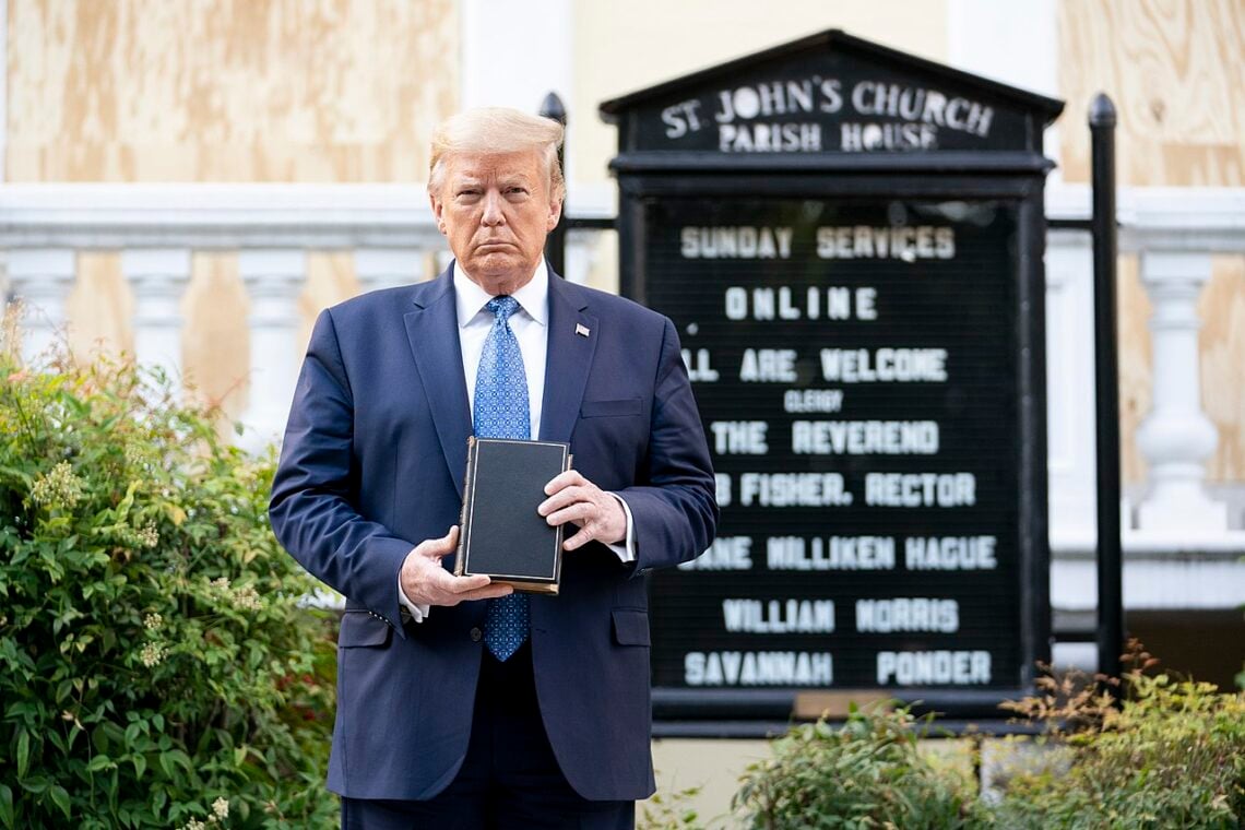 Fact-Checking What Trump Said About Mail-In Voting And Voting Machines President trump posing with the upside-down bible