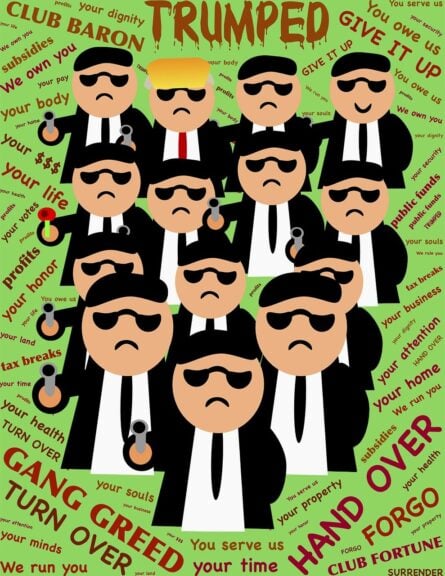Illustration of the rich as a gang led by donald trump